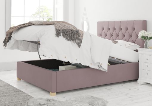 York Ottoman Plush Velvet Blush Bed Frame Only