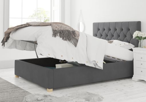 York Ottoman Plush Velvet Steel Bed Frame Only