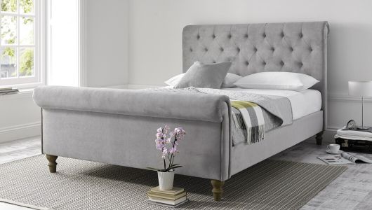 Upholstered Single Beds Fabric, Grey Suede Bed Frame Single