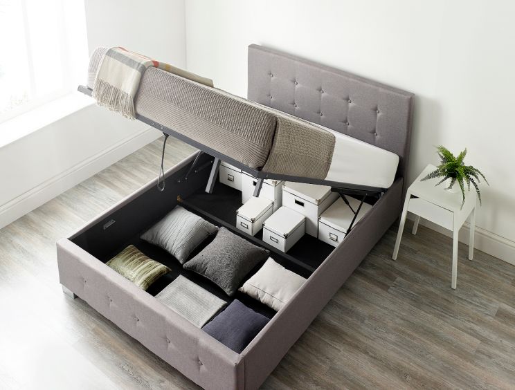 Essentials Upholstered Ottoman Grey Linen Double Bed Frame