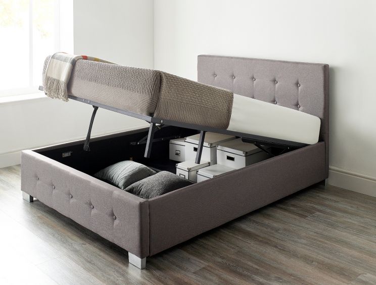 Essentials Upholstered Ottoman Grey Linen Double Bed Frame