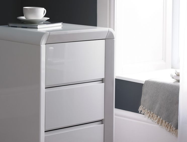 Ice High Gloss 3 Drawer Bedside - White