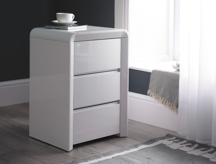 Ice High Gloss 3 Drawer Bedside White Time4sleep