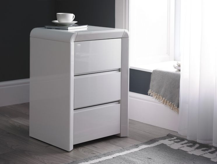 Ice High Gloss 3 Drawer Bedside - White Bedside Only