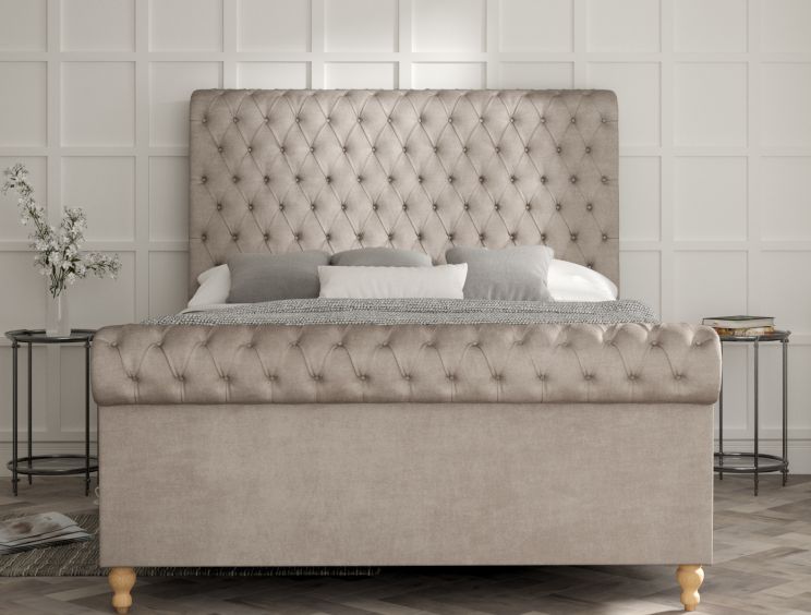 Aldwych Naples Silver Upholstered Compact Double Sleigh Bed Only