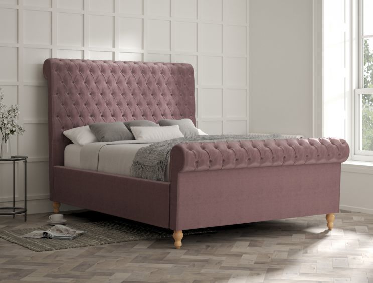 Aldwych Velvet Lilac Upholstered King Size Sleigh Bed Only