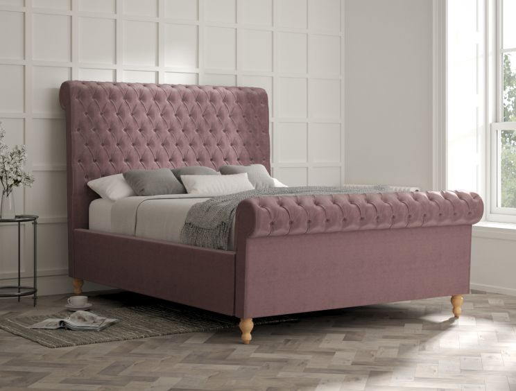 Aldwych Velvet Lilac Upholstered Compact Double Sleigh Bed Only