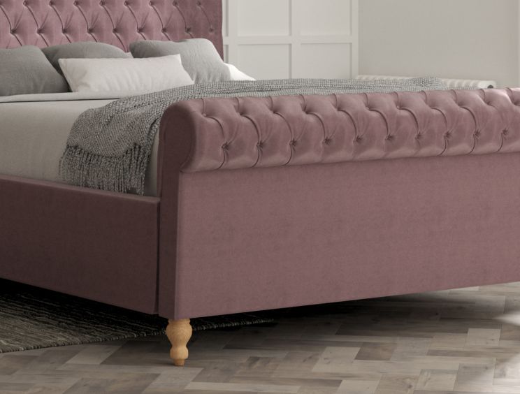Aldwych Velvet Lilac Upholstered King Size Sleigh Bed Only