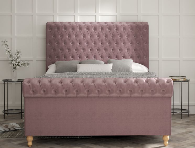 Aldwych Velvet Lilac Upholstered King Size Sleigh Bed Only