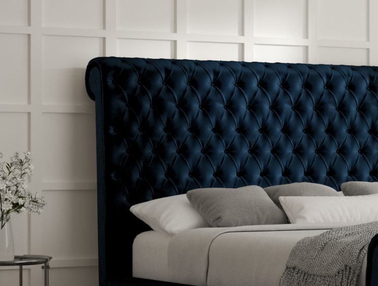 Aldwych Velvet Navy Upholstered Double Sleigh Bed Only