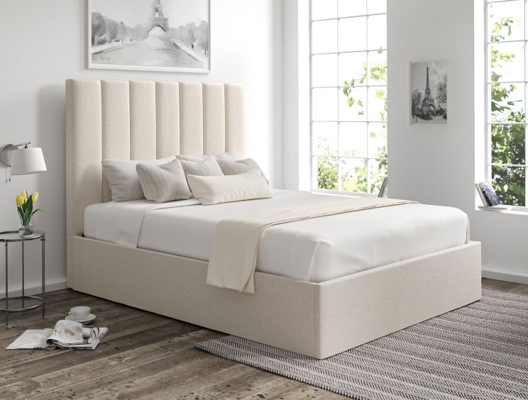 Amalfi Boucle Ivory Upholstered Ottoman Super King Size Bed Frame Only