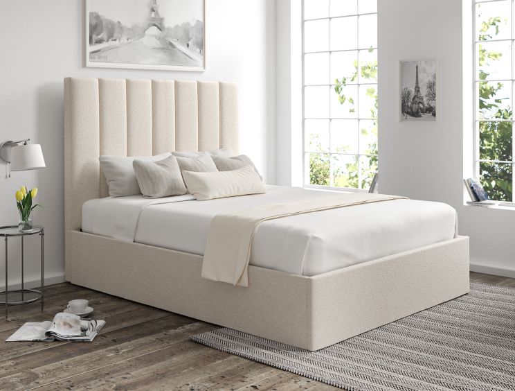 Amalfi Boucle Ivory Upholstered Ottoman King Size Bed Frame Only