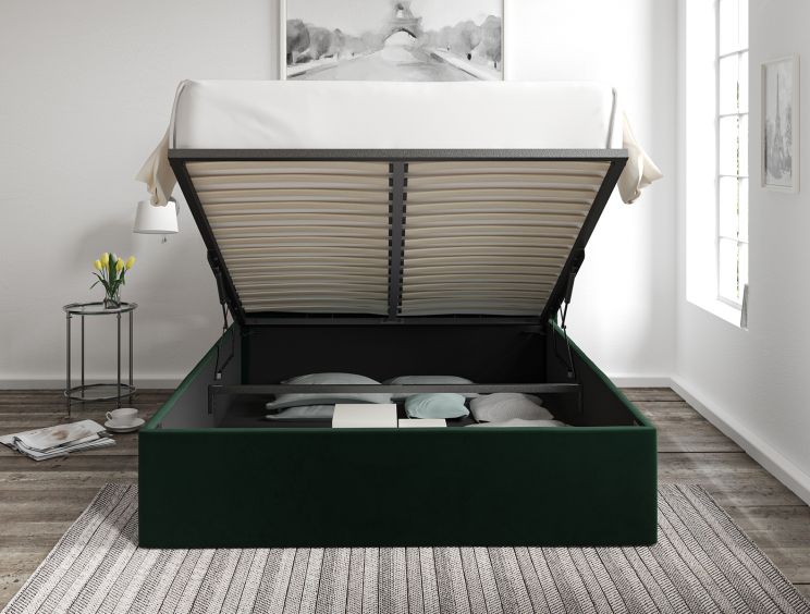 Amalfi Hugo Bottle Green Upholstered Ottoman King Size Bed Frame Only