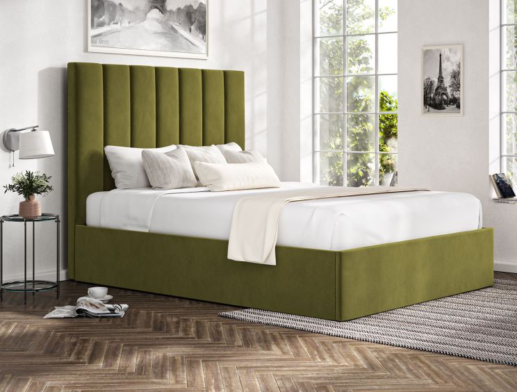 Amalfi Hugo Olive Upholstered Ottoman King Size Bed Frame Only