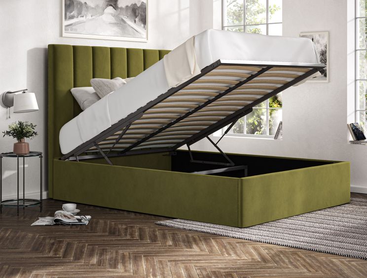 Amalfi Hugo Olive Upholstered Ottoman King Size Bed Frame Only