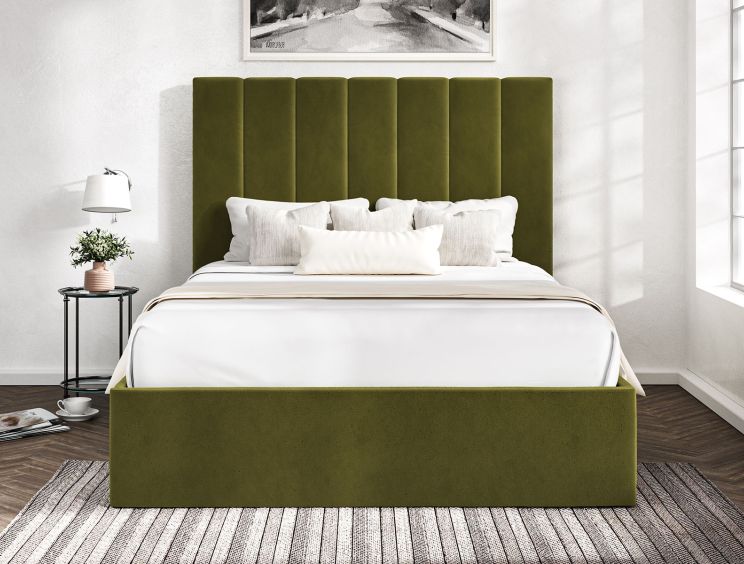 Amalfi Hugo Olive Upholstered Ottoman Double Bed Frame Only