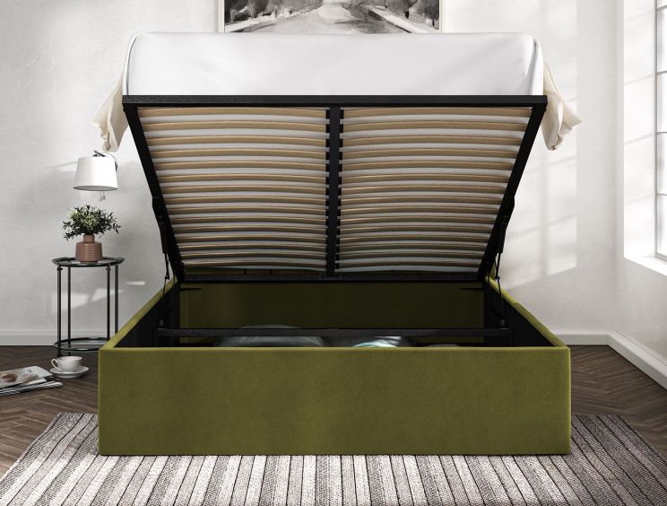 Amalfi Hugo Olive Upholstered Ottoman King Size Bed Frame Only