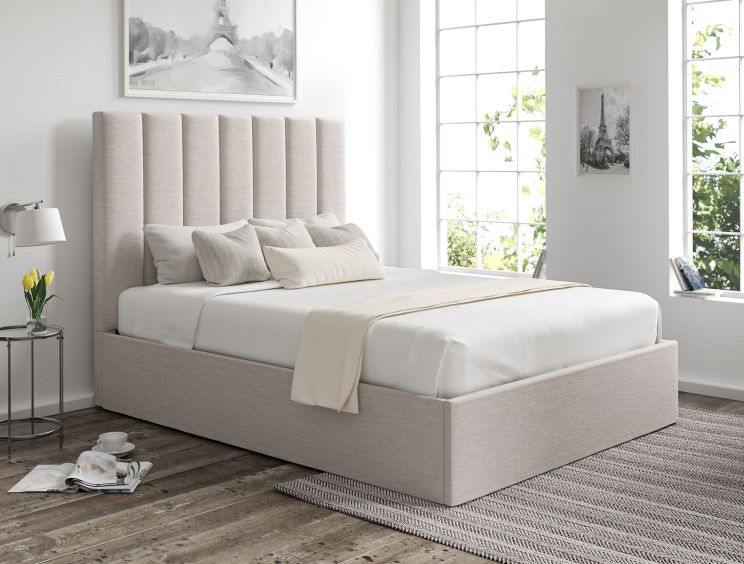 Amalfi Linea Fog Upholstered Ottoman King Size Bed Frame Only