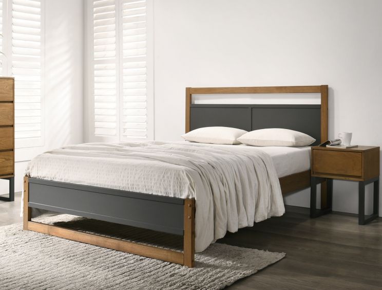 Harmony Amelia Charcoal Wooden Double Bed Frame Only