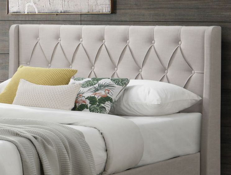 Ancona Oat Winged Upholstered Ottoman Double Bed Frame