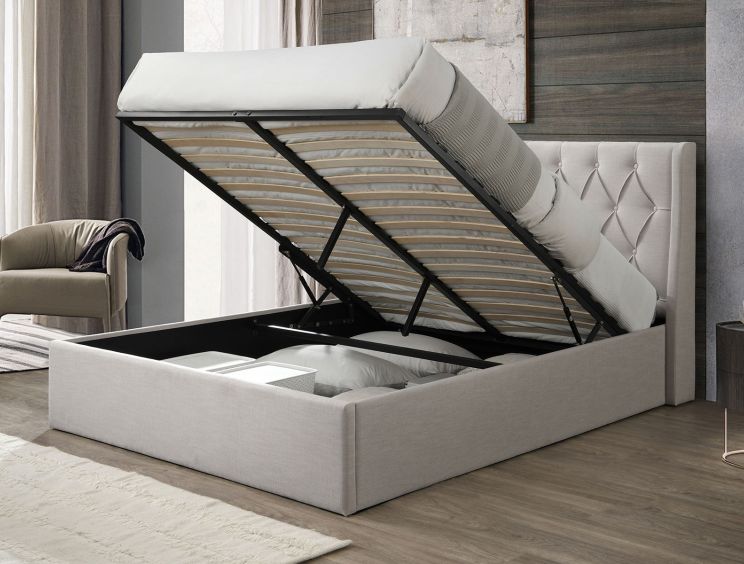 Ancona Oat Winged Upholstered Ottoman King Size Bed Frame