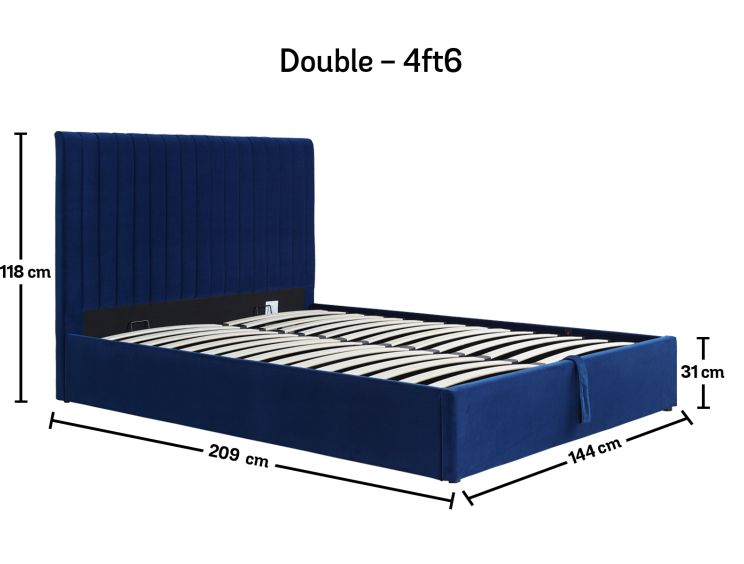 Annabel Ottoman Blue Velvet Upholstered Double Bed Frame Only