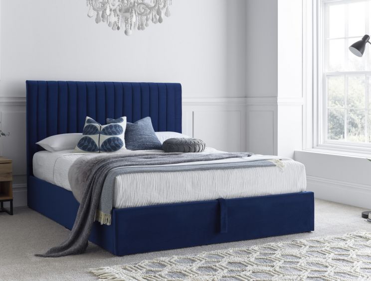 Annabel Ottoman Blue Velvet Upholstered Double Bed Frame Only