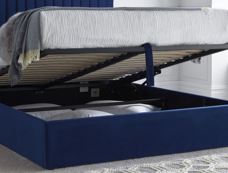 Annabel Ottoman Blue Velvet Upholstered King Size Bed Frame Only