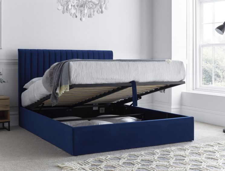 Annabel Ottoman Blue Velvet Upholstered Double Bed Frame Only