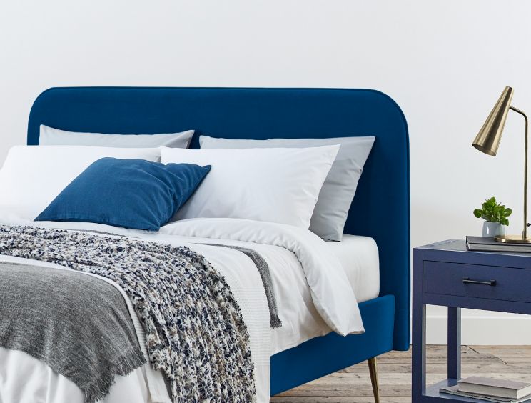 Elona Navy Blue Velvet Upholstered Double Bed Frame Only