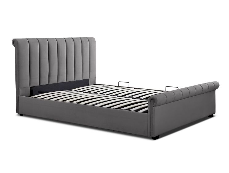 Ascot Grey Upholstered Sleigh Ottoman - Double Bed Frame Only