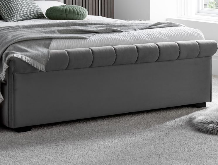 Ascot Grey Upholstered Sleigh Ottoman - Double Bed Frame Only