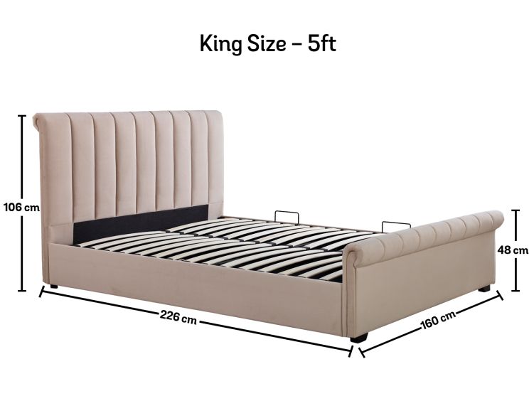 Ascot Natural Stone Upholstered Sleigh Ottoman - King Size Bed Frame Only