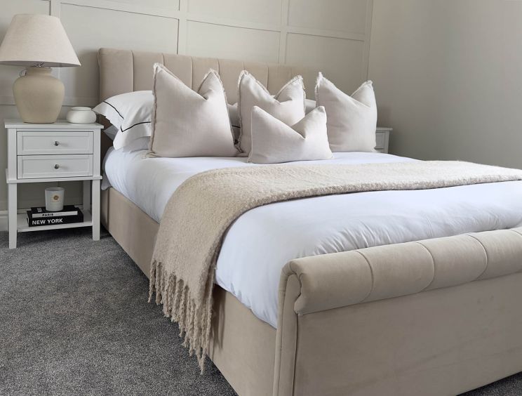 Ascot Natural Stone Upholstered Sleigh Ottoman - King Size Bed Frame Only