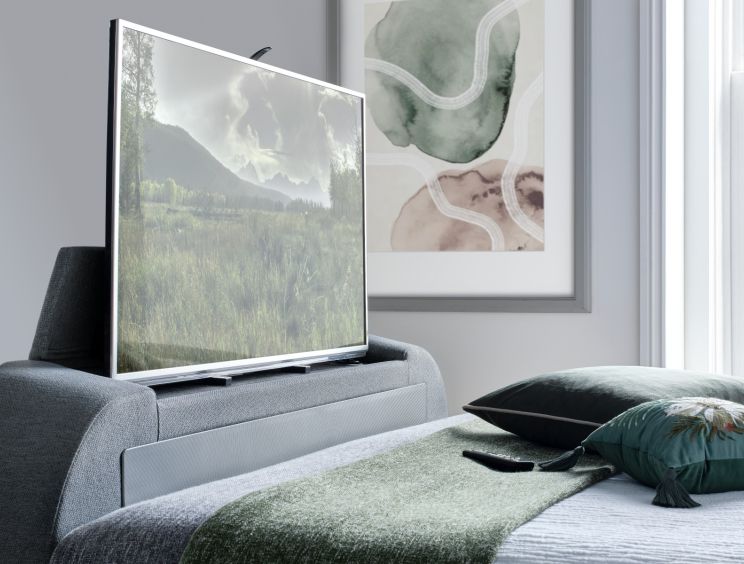 Aspen Upholstered Ottoman TV Bed  Smoke - Super King Size Bed Frame Only