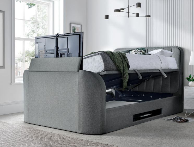 Aspen Upholstered Ottoman TV Bed  Smoke - Super King Size Bed Frame Only