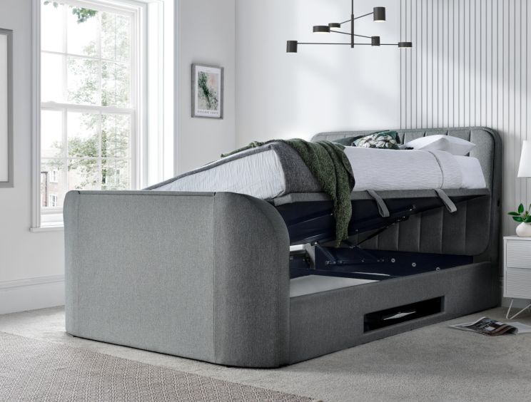 Aspen Upholstered Ottoman TV Bed  Smoke - Super King Size Bed Frame Only