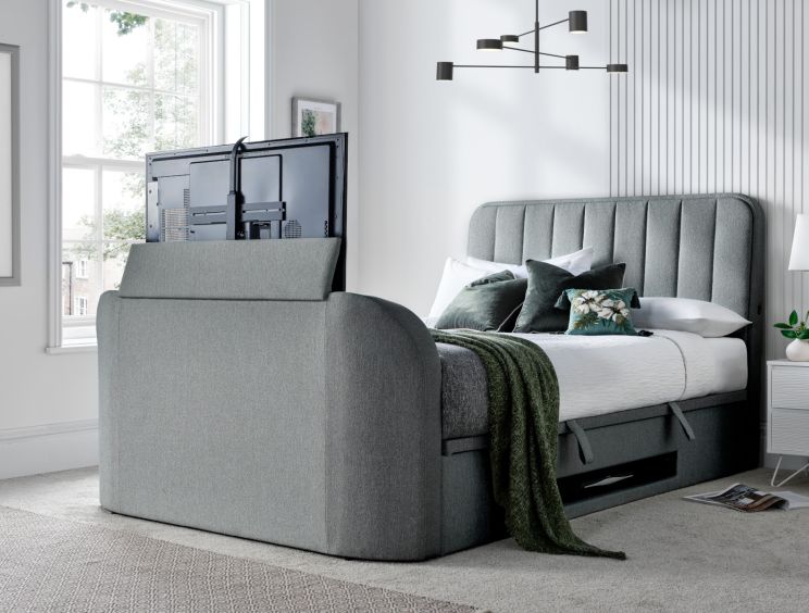 Aspen Upholstered Ottoman TV Bed  Smoke - King Size Bed Frame Only
