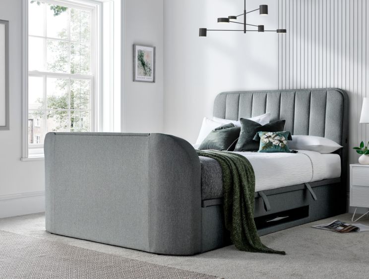 Aspen Upholstered Ottoman TV Bed  Smoke - Super King Size Bed Frame Only