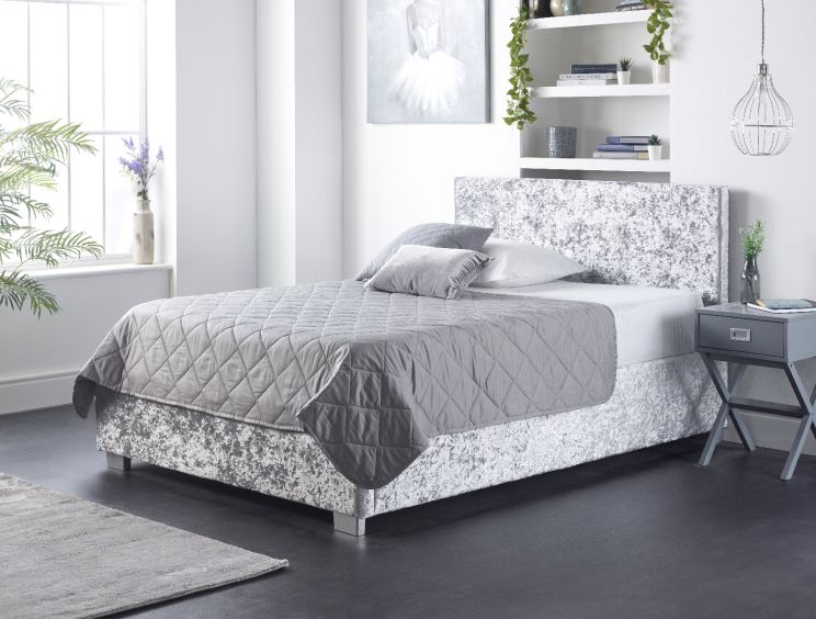 Essentials Upholstered Ottoman Silver Crush King Size Bed Frame