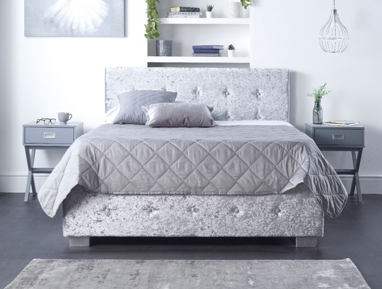 Essentials Upholstered Ottoman Silver Crush King Size Bed Frame