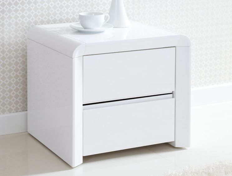 Ice High Gloss 2 Drawer Bedside White time4sleep