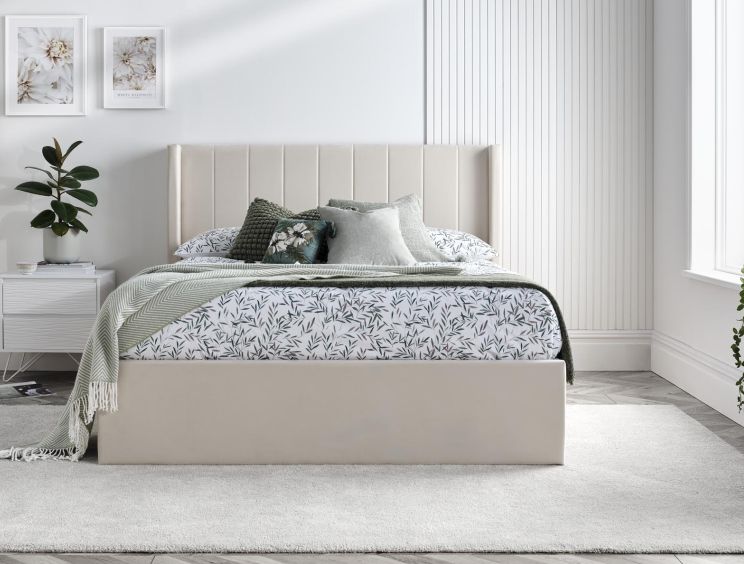 Wilson Natural Beige Upholstered Ottoman Double Bed Frame
