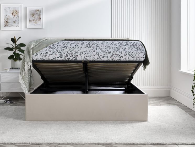Wilson Natural Beige Upholstered Ottoman Double Bed Frame