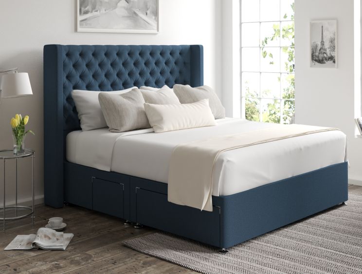 Bella Classic 4Drw Continental King Size Arran Cyan Headboard & Base