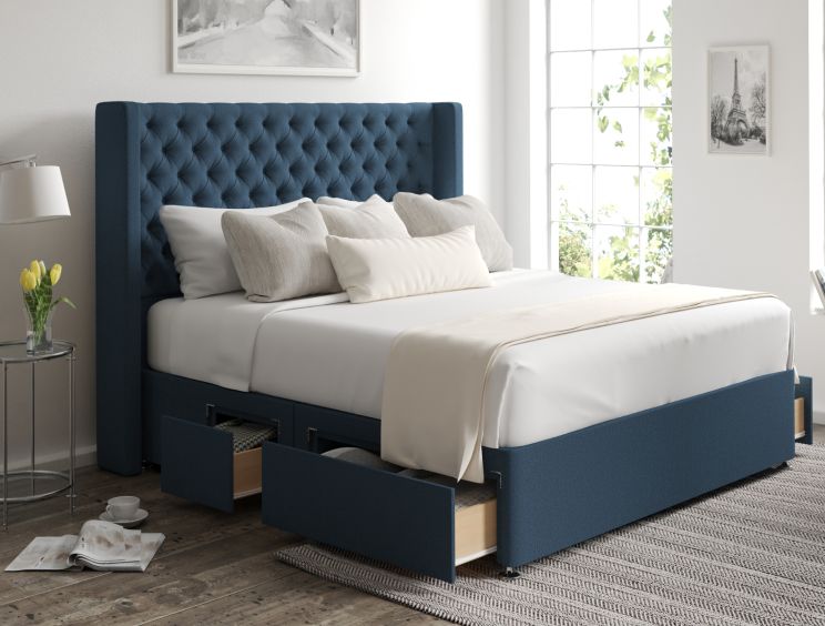 Bella Classic 4Drw Continental King Size Arran Cyan Headboard & Base