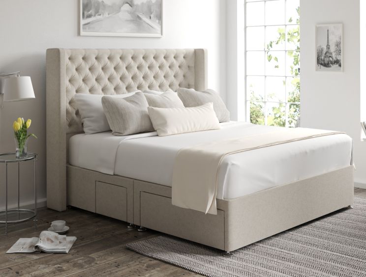 Bella Classic 4Drw Continental King Size Trebla Flax Headboard & Base