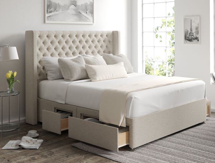 Bella Classic 4Drw Continental King Size Trebla Flax Headboard & Base