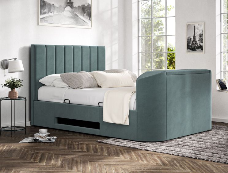 Berkley Upholstered Eden Sea Grass Ottoman TV Bed - King Size Bed Frame Only