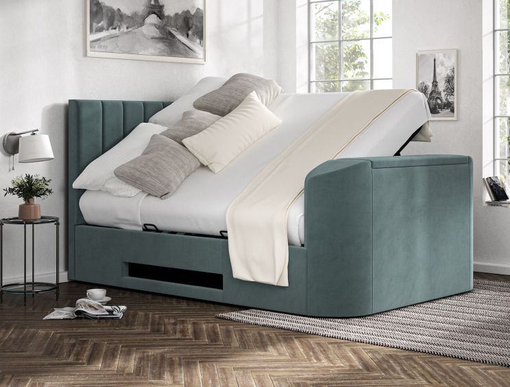 Berkley Upholstered Eden Sea Grass Ottoman TV Bed - King Size Bed Frame Only